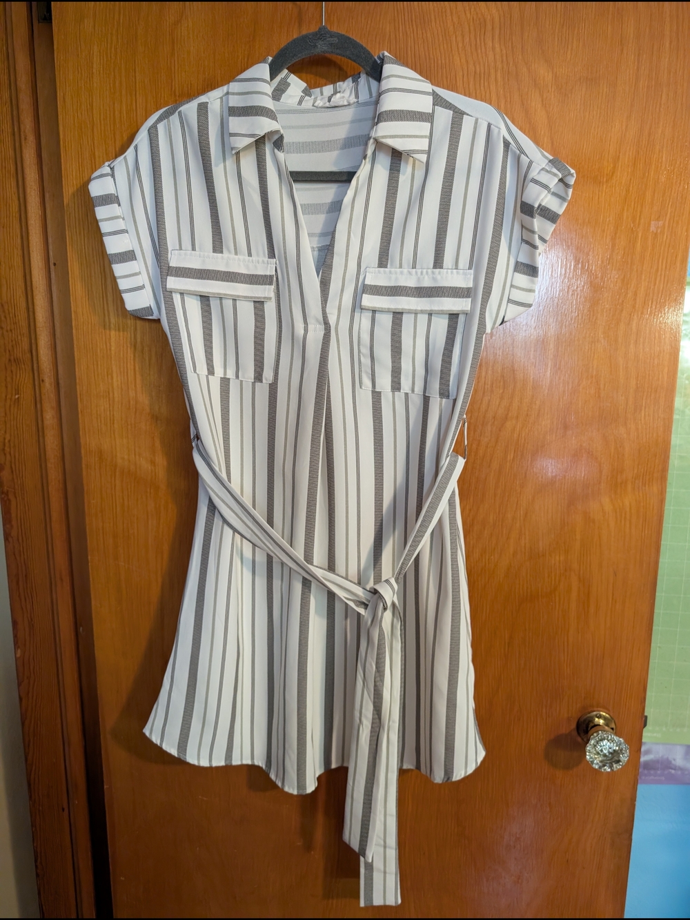 Blu Pepper Striped Shirt Dress - White and Gray